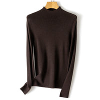 Damen Feiner Stretch-Feinstrickpullover mit halbem Stehkragen und schlanker Silhouette Nord Taschen in Kaffee