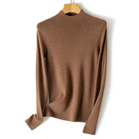 Damen Feiner Stretch-Feinstrickpullover mit halbem Stehkragen und schlanker Silhouette Nord Taschen in Dunkelkamel