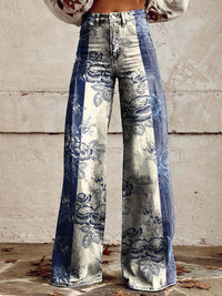 Sara – Klassische Retro-Hosen mit weitem Streifen für Damen in Blau-Weiß
