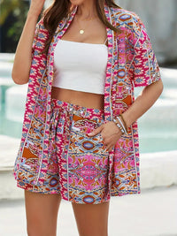 Hana | Damen Kimono-Set Shorts Blumenmuster Sommer in Rosa
