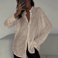 Damen Glitzernde Oversize-Hemdbluse in Aprikose