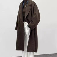 Damen Oversized Wollmantel Nord Taschen in Mokkabraun