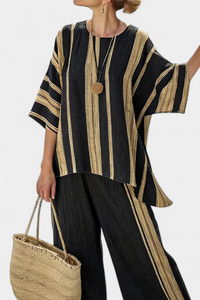 Bianca | Gestreiftes Oversize Top mit Leinenhose in Mehrfarbige Streifen