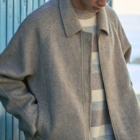 Herren Boxy‑Wollblouson mit verdecktem Zwei‑Wege‑Reißverschluss und Hemdkragen Nord Taschen in Haferbeige