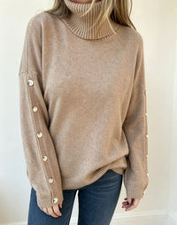 Mara | Damen Oversized Langarm-Turtleneck-Pullover mit Knöpfen in Khaki