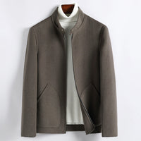 Herren Elegante Kurzjacke aus Wollmix mit Stehkragen, verdecktem Reißverschluss und konturierten Eingrifftaschen Nord Taschen in Kakao-Grau (100% Wolle)