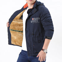 Herren Langarmjacke mit Kapuze, Knöpfen und Taschen in Königsblau