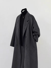 Damen Oversized Wollmantel Nord Taschen in Schwarzgrau