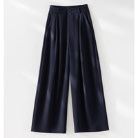 Damen Weite Hochtaillierte Anzughose mit Bundfalten und elastischem Rückenteil Nord Taschen in Dunkelblau Weite Hose
