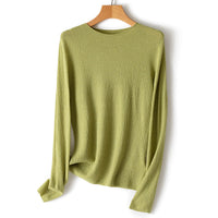 Damen Leichter strukturierter Langarm-Strickpullover mit Rundhals und feiner Crinkle-Optik Nord Taschen in Apfelgrün