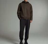 Herren Kurze Wollmisch-Kapuzenjacke mit Reißverschluss und elastischem Saum Nord Taschen in Mokka-Twill