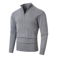 Herren Pullover mit Kabelstrickmuster und Stehkragen in Dunkelgrau