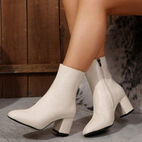 Damen Stiefeletten mit Blockabsatz und vielseitigem Design in Beige