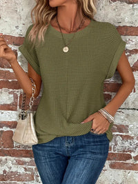 Daisy | Waffelmuster Rundhals Top in Olivgrün