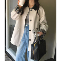 Damen Kurztrenchjacke mit Karofutter und Kontrastkragen Nord Taschen in Aprikose