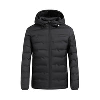 Herren ultraleichte Steppjacke mit Kapuze und Windschutzleiste in Schwarz