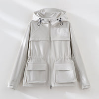 Damen Leichte Funktions-Utility-Jacke mit Kapuze, Kordelzug-Taille und aufgesetzten Klappentaschen Nord Taschen in Beige