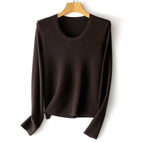 Damen Feinstrick-Langarmshirt mit Rundhalsausschnitt und leichter A-Linie Nord Taschen in Mokkabraun