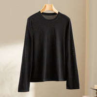 Damen Feines Langarm-Feinstrickshirt mit Rundhalsausschnitt und gerader Silhouette Nord Taschen in Schwarz