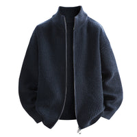 Damen modische Strickjacke mit hohem Kragen und Reißverschluss in Marineblau