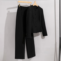 Damen Elegantes Hosenanzug-Set aus feinem Wollmix mit Rundhalsausschnitt Nord Taschen in Schwarz