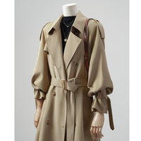Damen Langer Doppelreihiger Trenchcoat mit Schalkragen, Oversize-Schnitt und verdecktem Taillenband Nord Taschen in Khaki