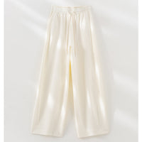 Damen Weite High‑Waist Loungehose aus weichem Baumwollmix mit Elastikbund und Tunnelzug Nord Taschen in Cremeweiß