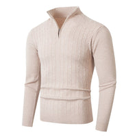Herren Pullover mit Kabelstrickmuster und Stehkragen in Creme Weiß