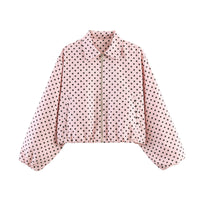 Damen Cropped Bomberjacke mit Ballonärmeln, elastischem Saum und Reverskragen Nord Taschen in Rosa mit Punkten