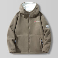 Herren Kapuzen-Fleecejacke mit hohem Haubenkragen und Reißverschluss in Khaki