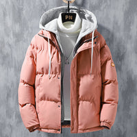 Herren wattierte Steppjacke mit Kapuze und Zwei-Wege-Reißverschluss in Rosa