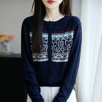 Damen Cardigan mit Rundhalsausschnitt und langen Ärmeln in Indigo Blau