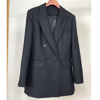 Damen Taillierter Longline-Blazer mit doppelreihiger Knopfleiste und Pattentaschen Nord Taschen in Schwarz