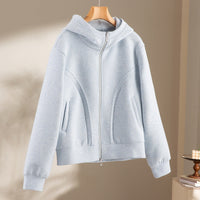 Damen Relaxed-Fleece-Hose mit hoher Taille, Tunnelzug und dekorativer Seitennaht Nord Taschen in Blau‑Mint Oberteil
