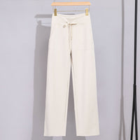 Damen Breite Baumwoll-Frottee-Loungehose mit hohem Bund und Tunnelzug Nord Taschen in Beige-Apricot Hose