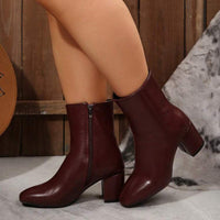 Damen Stiefeletten mit Blockabsatz und vielseitigem Design in Weinrot