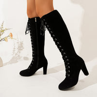 Damen Overkneestiefel mit Schnürdetail und Reißverschluss in Schwarz