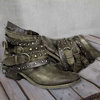 Damen Western Stiefeletten mit Schnallenriemen und Ketten in Grün