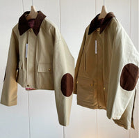 Damen Stylische Übergangsjacke mit kontrastierenden Ellbogenpatches Nord Taschen in Khaki