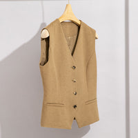 Damen Lang geschnittener Wollmix-Blazer mit Ein-Knopf-Verschluss und Pattentaschen Nord Taschen in Kamelfarbene Weste