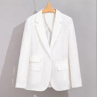 Damen Sommerlicher Leinen‑Mix Blazer mit taillierter Silhouette und Pattentaschen Nord Taschen in Weiß