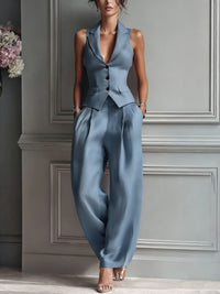 Stella | Zweiteiliges Sommer-Set mit V-Ausschnitt in Blau