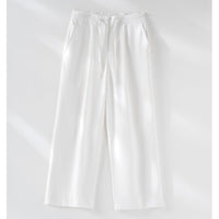 Damen Relaxed Palazzo-Hose aus Viskose‑Leinen mit Bundfalte und Tunnelzug Nord Taschen in Weiß
