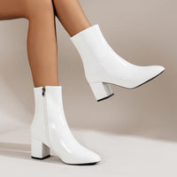 Damen Stiefeletten mit Blockabsatz und vielseitigem Design in Weiß