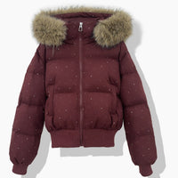 Damen kurzer gesteppter Blouson mit abnehmbarer Kapuze in Rot