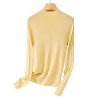 Damen Feinstrick-Longsleeve mit kurzem Stehkragen und schlanker Silhouette Nord Taschen in Hellgelb