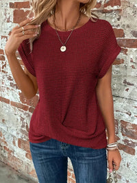 Daisy | Waffelmuster Rundhals Top in Weinrot