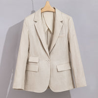 Damen Sommerlicher Leinen‑Mix Blazer mit taillierter Silhouette und Pattentaschen Nord Taschen in Aprikose