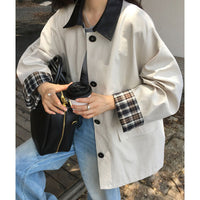 Damen Oversized Trenchcoat mit Kontrastkragen und karierten Umschlagmanschetten Nord Taschen in Aprikose