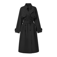 Damen Oversize Trenchcoat mit Doppelreihe, Taillengürtel und Epauletten Nord Taschen in Schwarz